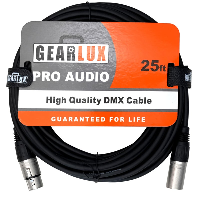 Gearlux DMX Cable, 3 Pin, Male to Female, 25 Feet - Single Pack - Image 1